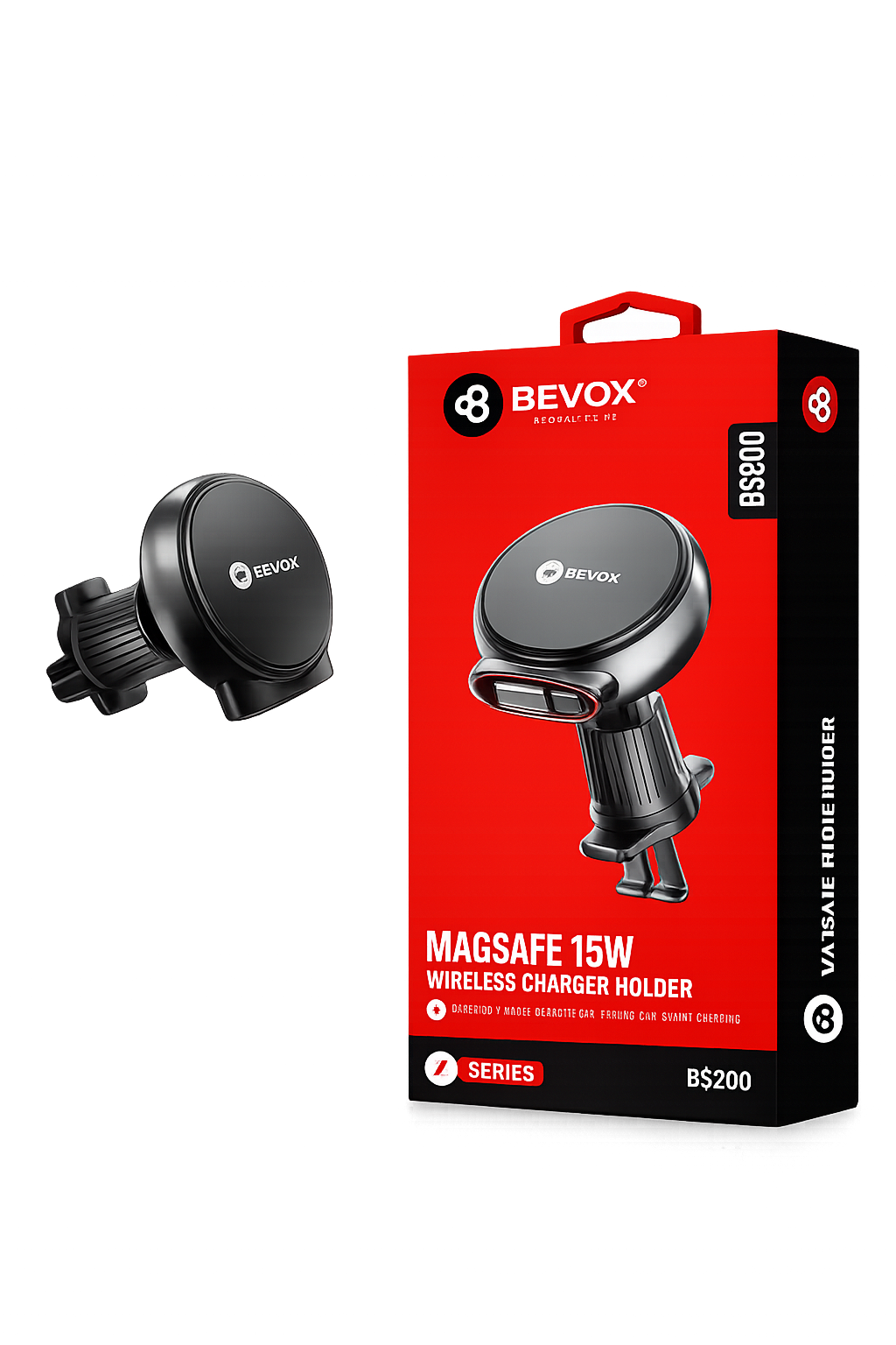 Bevox Magsafe 15W wireless charger holder with packaging on a white background